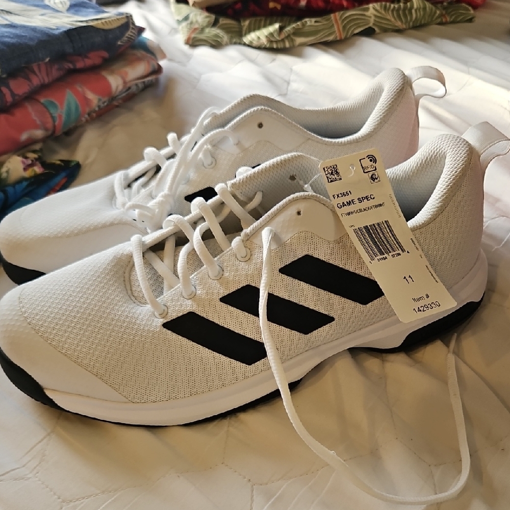 Adidas Men's White Athletic Shoes with Black Stripes